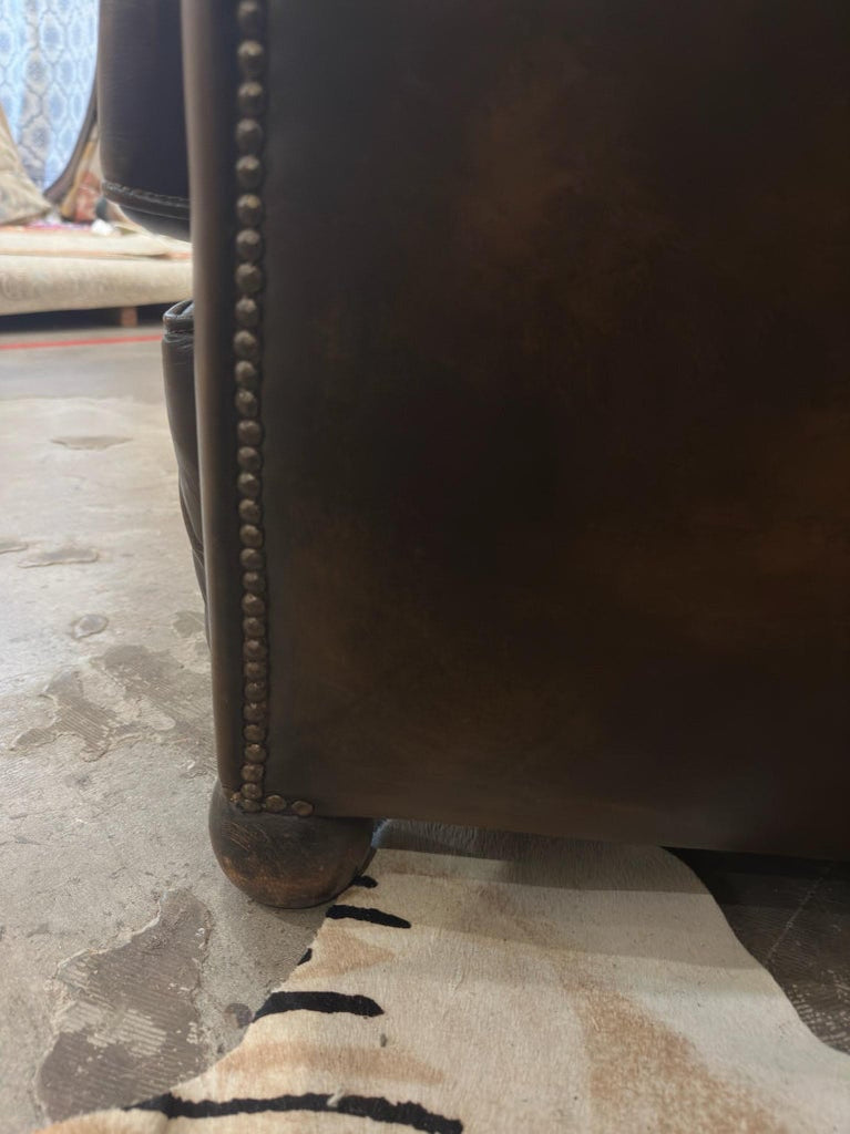 Vintage French Leather Chair with Nailhead Detail