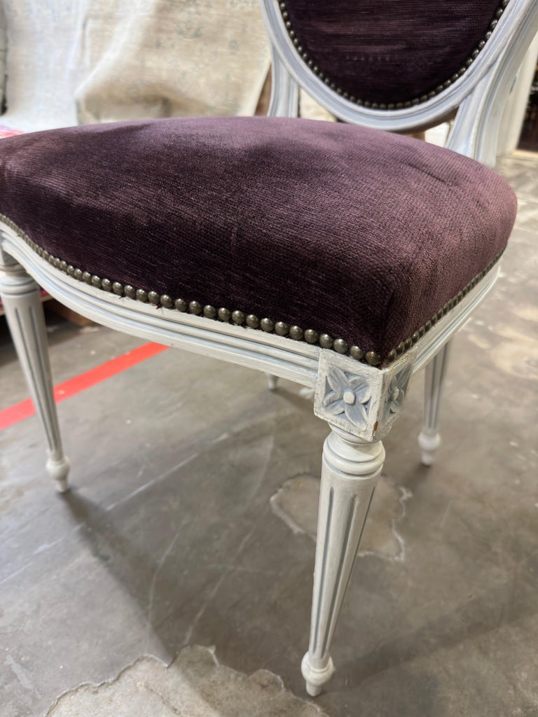Set/8 Vintage French Louis XV Dining Chairs in Velvet