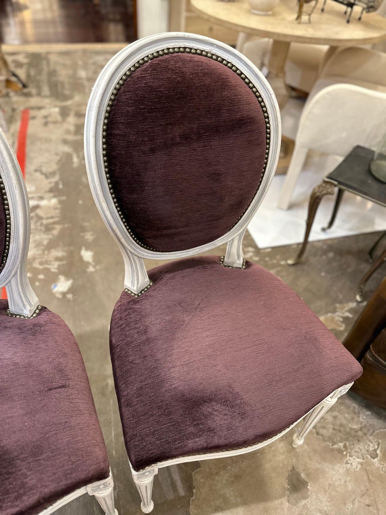 Set/8 Vintage French Louis XV Dining Chairs in Velvet
