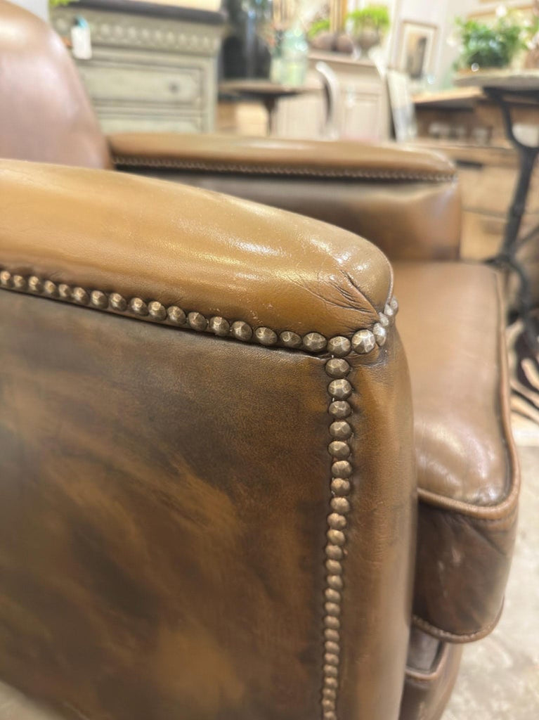 Vintage French Leather Chair with Nailhead Detail