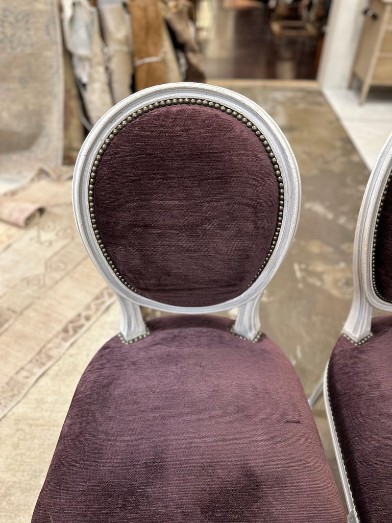 Set/8 Vintage French Louis XV Dining Chairs in Velvet
