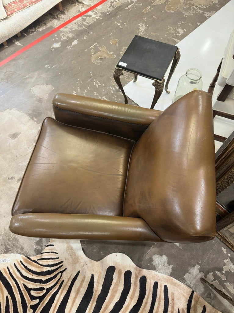 Vintage French Leather Chair with Nailhead Detail