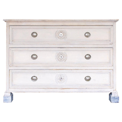 18th C French Oak Chest of Drawers in Whitewash Finish with Napoleonic Hardware