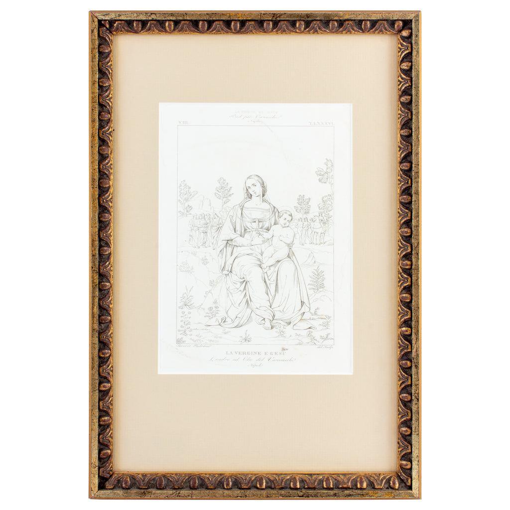 Framed European Religious Print in Gilt Frame
