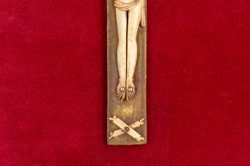 Vintage French Crucifix on Red Velvet & Gilt Plaque