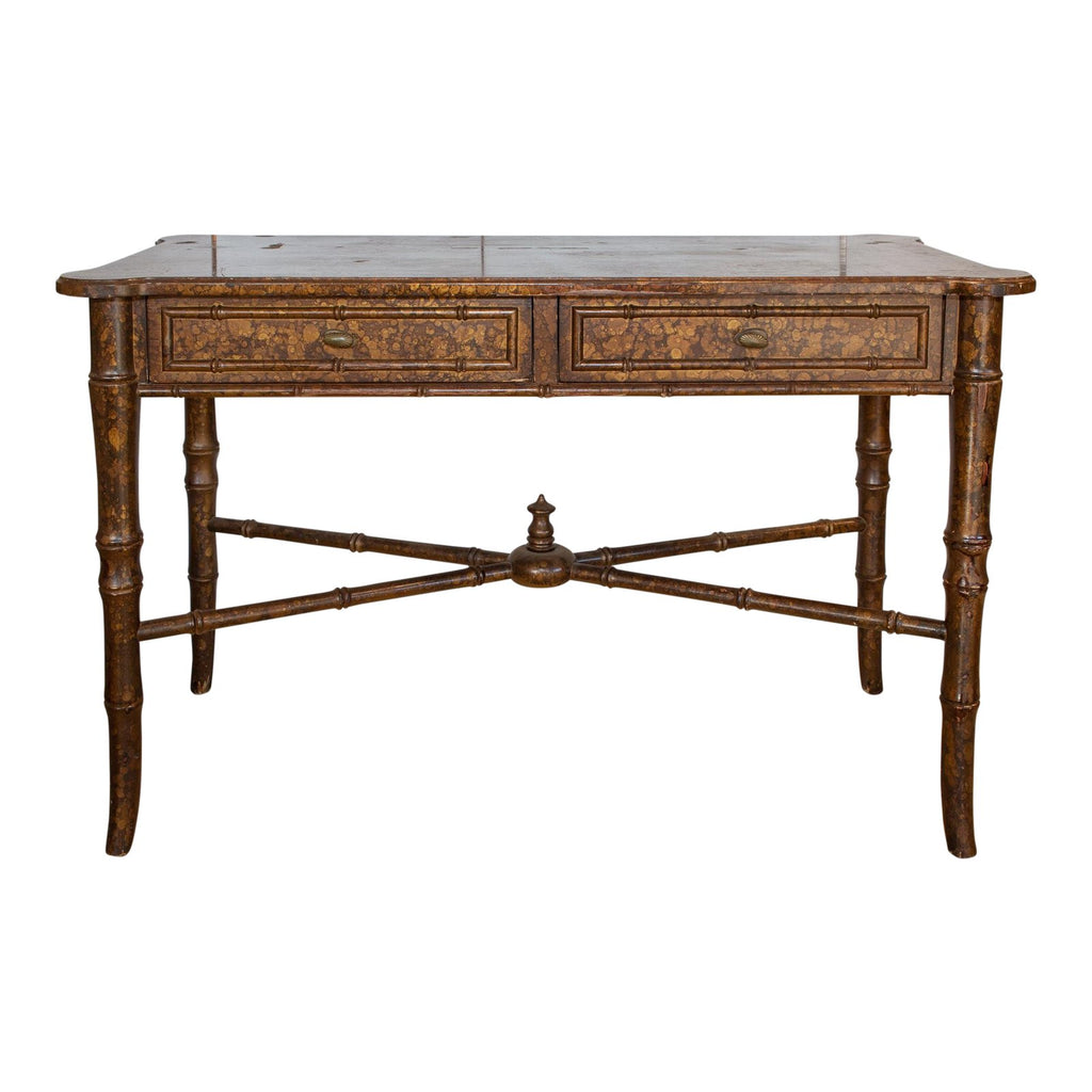 20th Century Boho Chic Bamboo Desk with Tortoise Finish