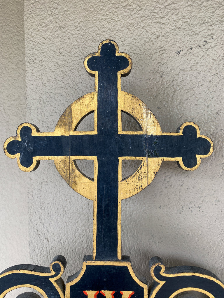 Antique French Ebonized & Gilt Wood Stations of the Cross Mirror Pairing