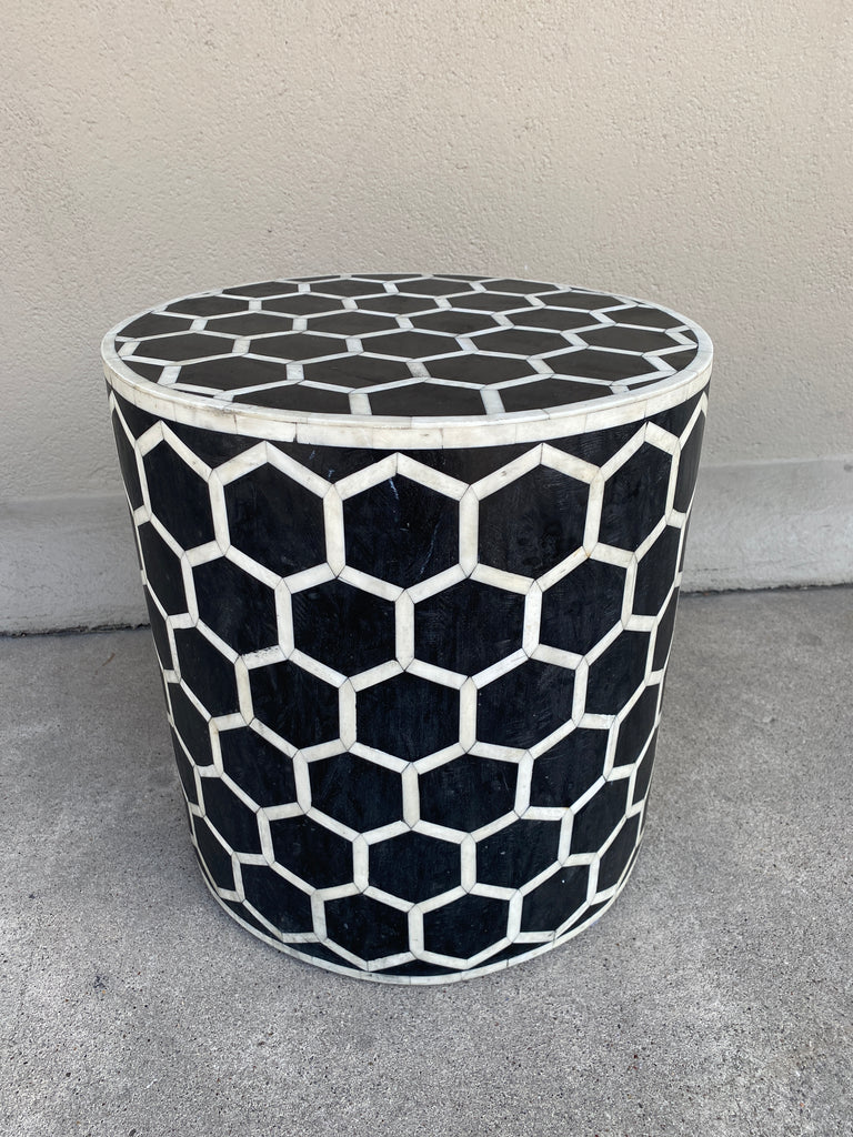 Inlaid Bone Honeycomb Stool & Side Table