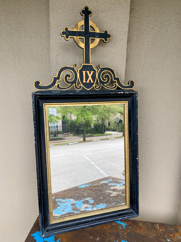 Antique French Ebonized & Gilt Wood Stations of the Cross Mirror Pairing