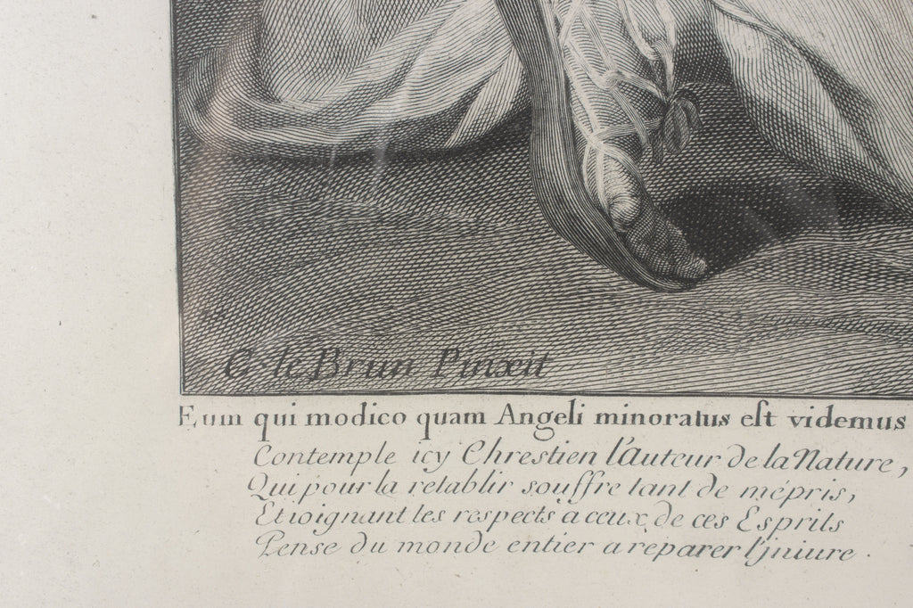 Large Antique French Religious Etching "Le Christ Aux Anges" by Charles le Brun
