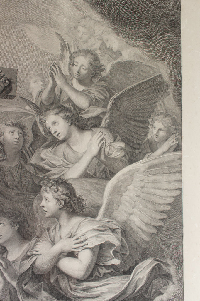 Large Antique French Religious Etching "Le Christ Aux Anges" by Charles le Brun