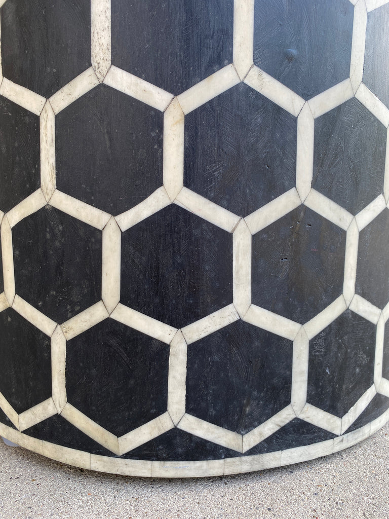 Inlaid Bone Honeycomb Stool & Side Table