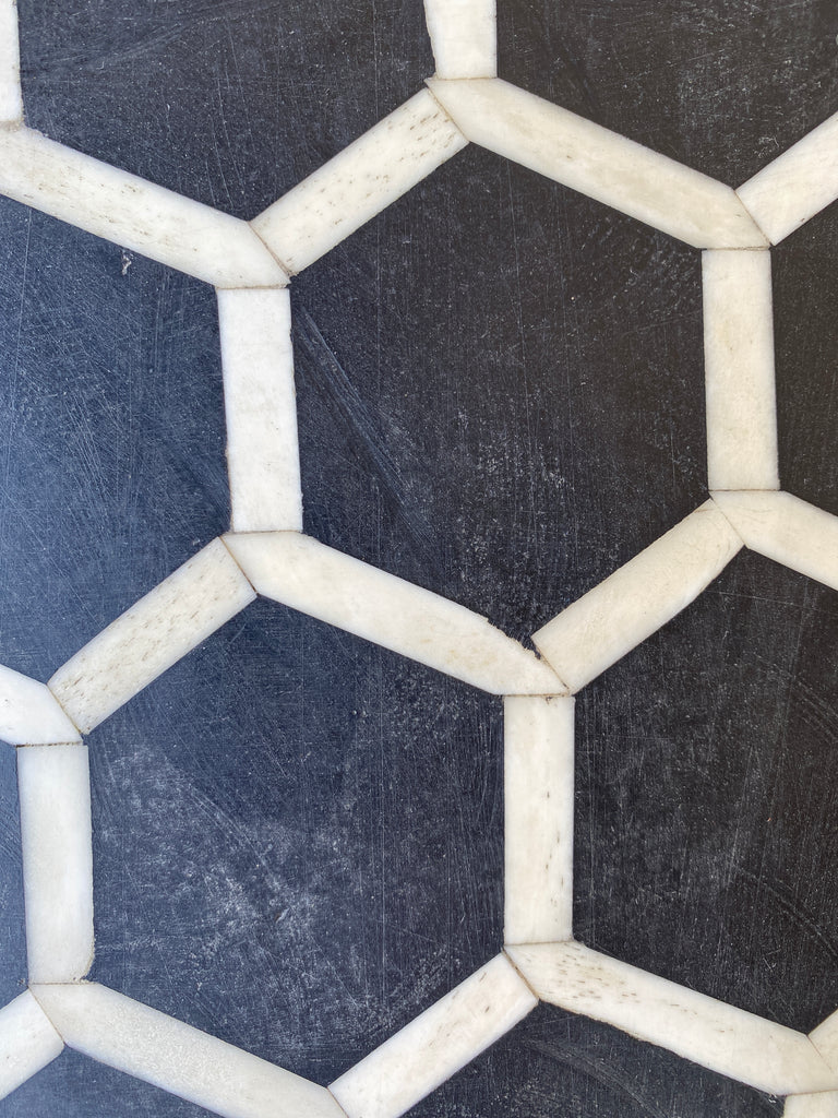Inlaid Bone Honeycomb Stool & Side Table