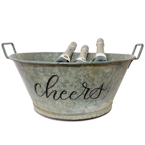 Vintage French Zinc Bucket with Custom "Cheers" Calligraphy
