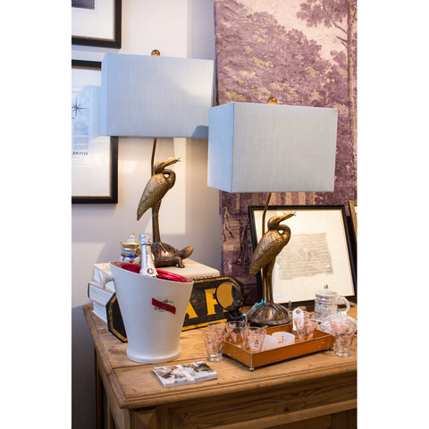 Crane & Tortoise Lamp with Pale Blue Linen Shade