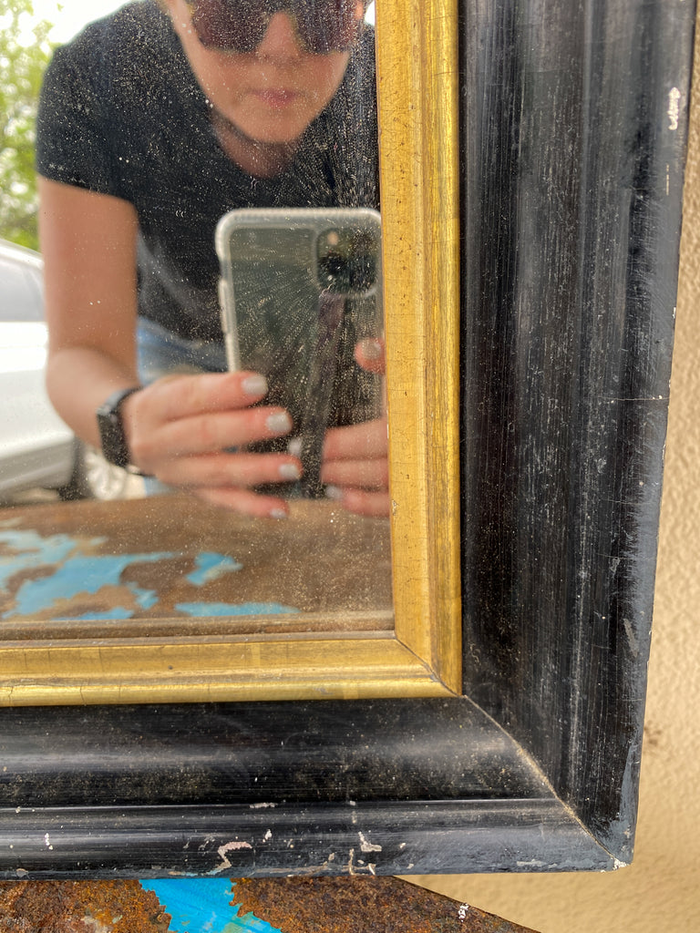 Antique French Ebonized & Gilt Wood Stations of the Cross Mirror Pairing