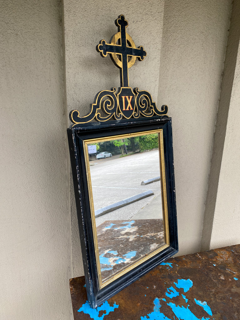 Antique French Ebonized & Gilt Wood Stations of the Cross Mirror Pairing