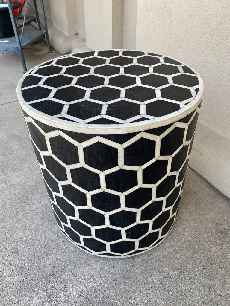 Inlaid Bone Honeycomb Stool & Side Table