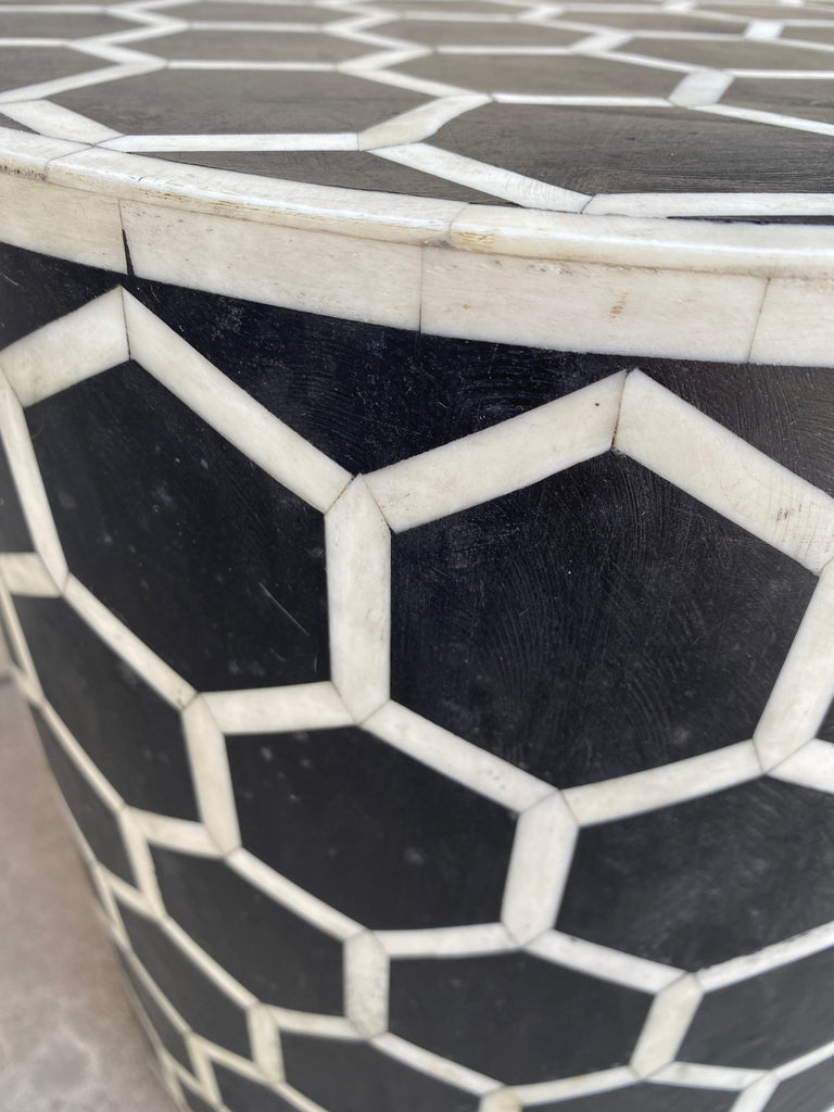 Inlaid Bone Honeycomb Stool & Side Table