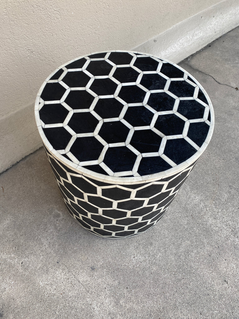 Inlaid Bone Honeycomb Stool & Side Table