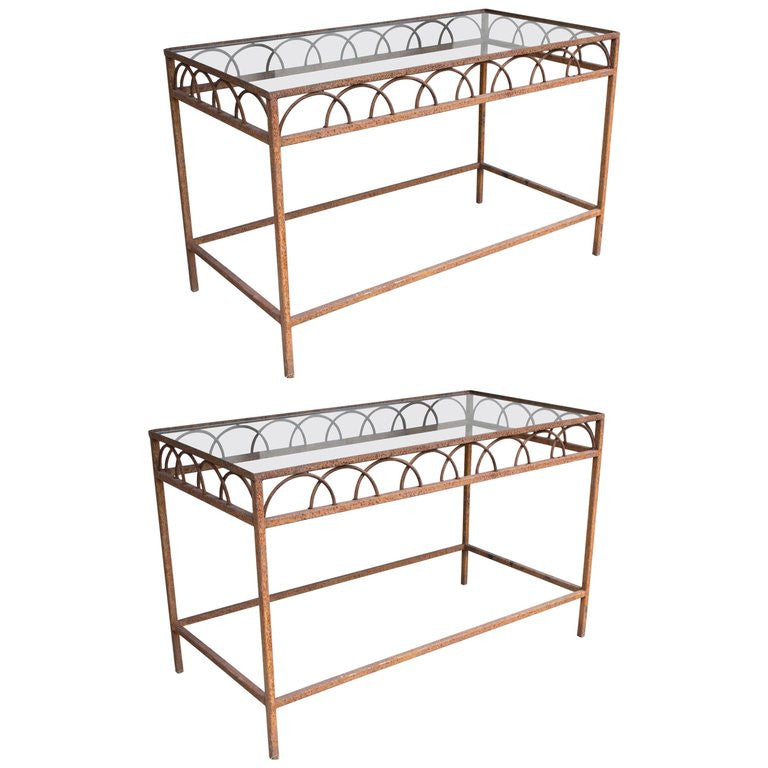 Pair of Antique French Iron & Glass Bar Tables from a Parisian Flower Shop