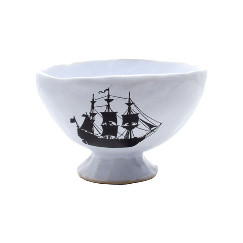Kuhn Keramik Small Footed Tea Bowl with Ship Design