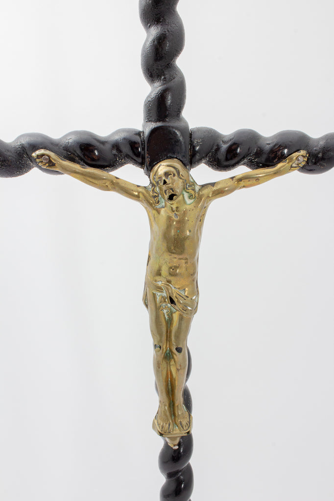 Antique Lacquered Wood & Brass Altar Crucifix found in France
