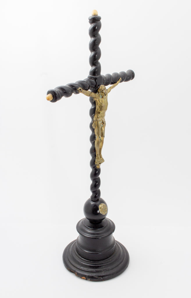 Antique Lacquered Wood & Brass Altar Crucifix found in France