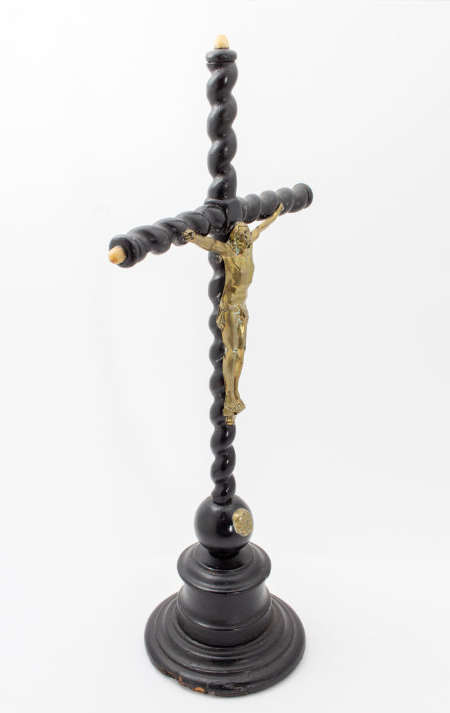 Antique Lacquered Wood & Brass Altar Crucifix found in France