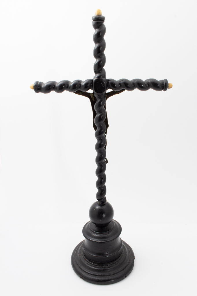 Antique Lacquered Wood & Brass Altar Crucifix found in France