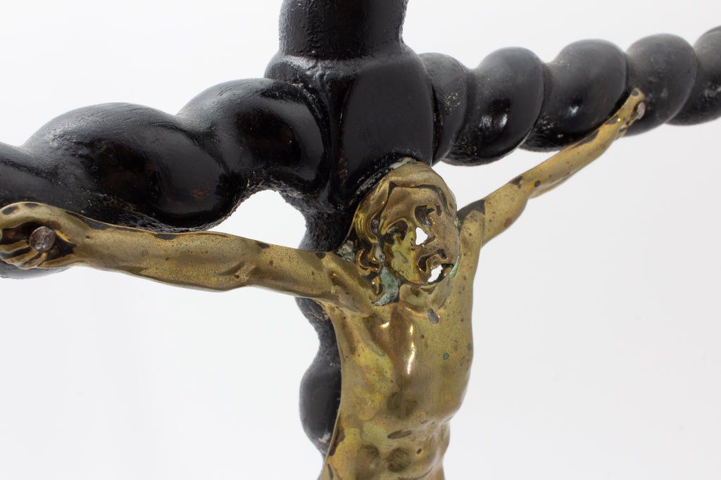 Antique Lacquered Wood & Brass Altar Crucifix found in France