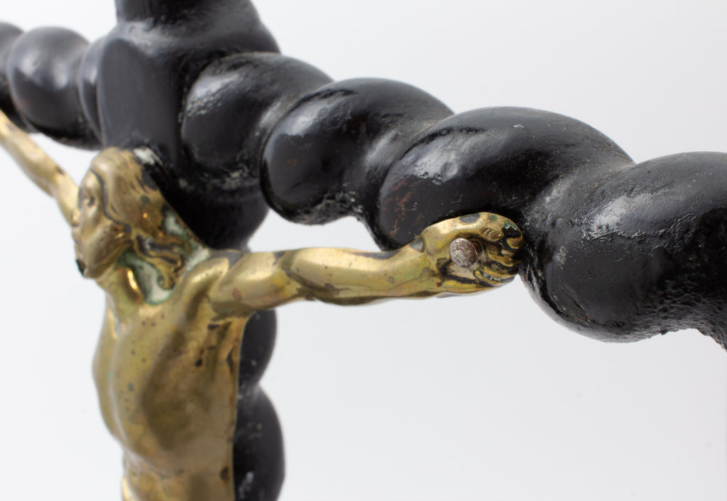 Antique Lacquered Wood & Brass Altar Crucifix found in France