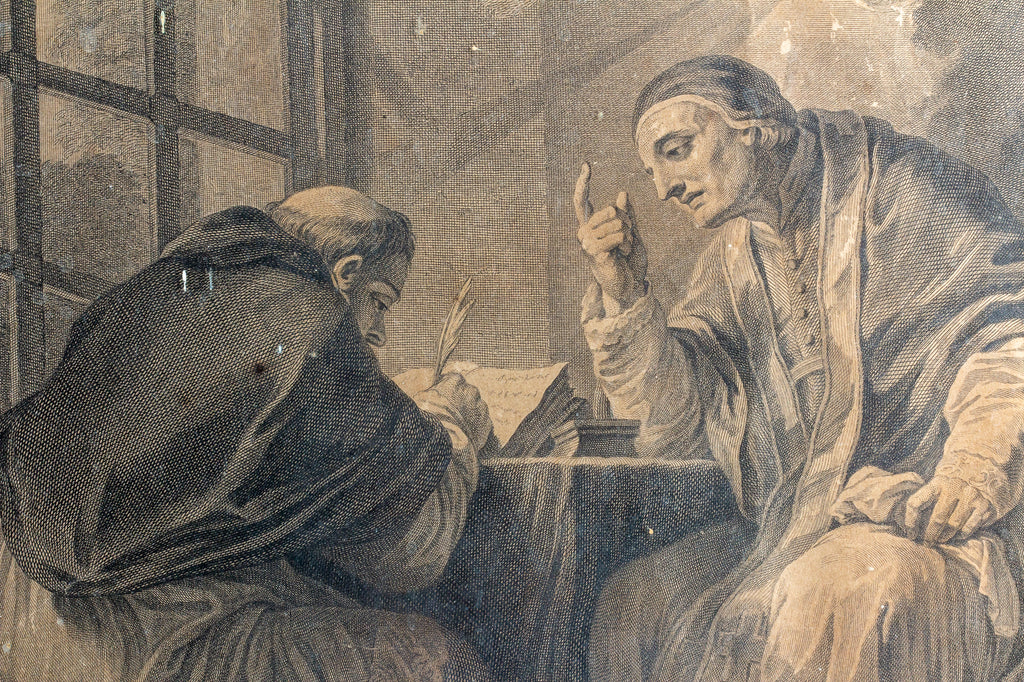 Antique Framed Etching of Saint Gregory the Great, by I.A. Marlinet