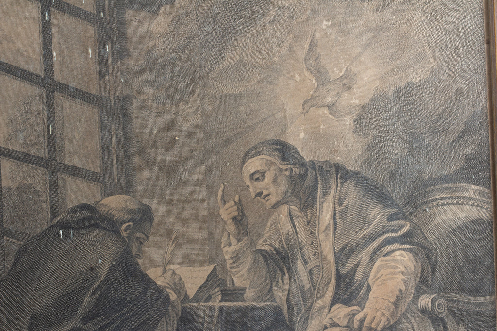 Antique Framed Etching of Saint Gregory the Great, by I.A. Marlinet