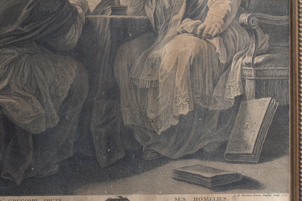 Antique Framed Etching of Saint Gregory the Great, by I.A. Marlinet