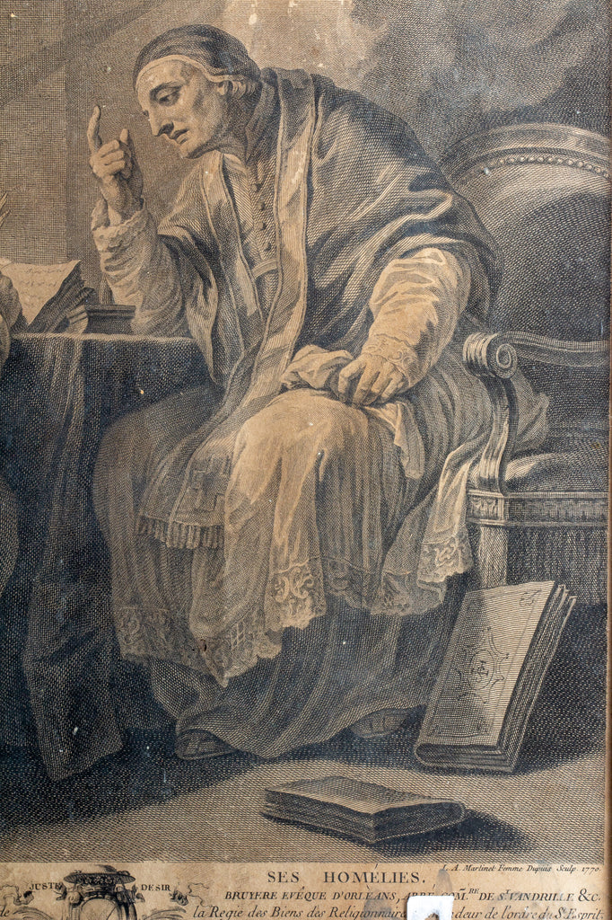 Antique Framed Etching of Saint Gregory the Great, by I.A. Marlinet