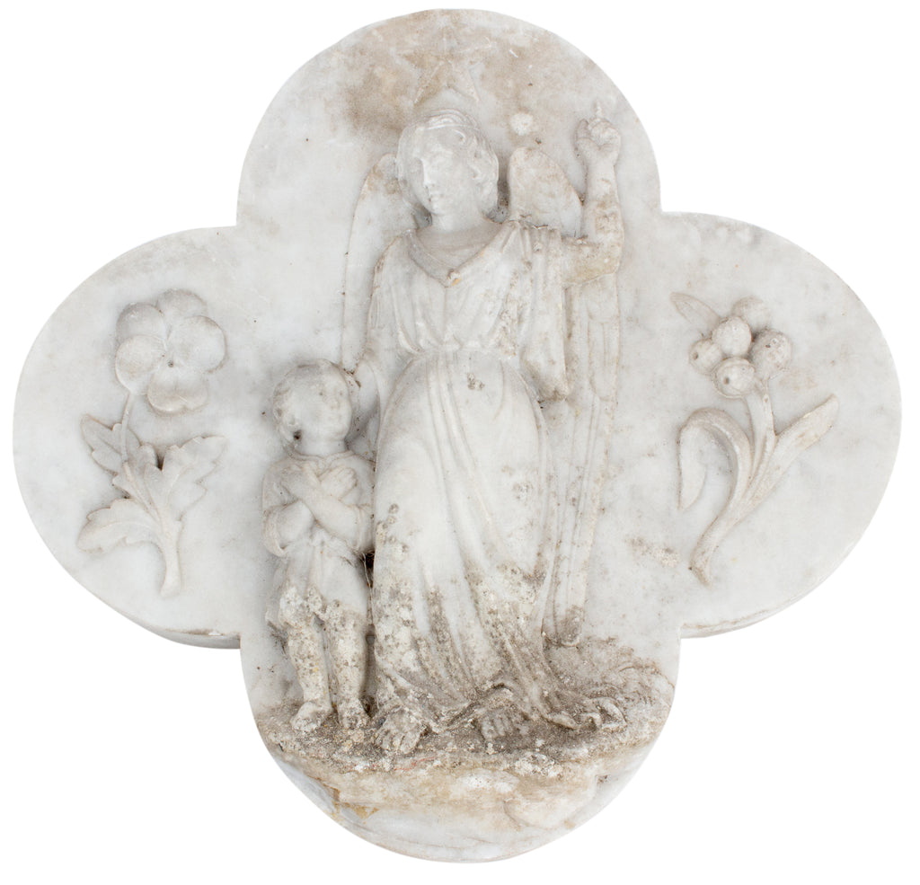 Antique French Marble Angel Plaque