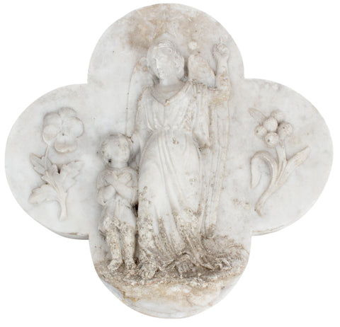Antique French Marble Angel Plaque