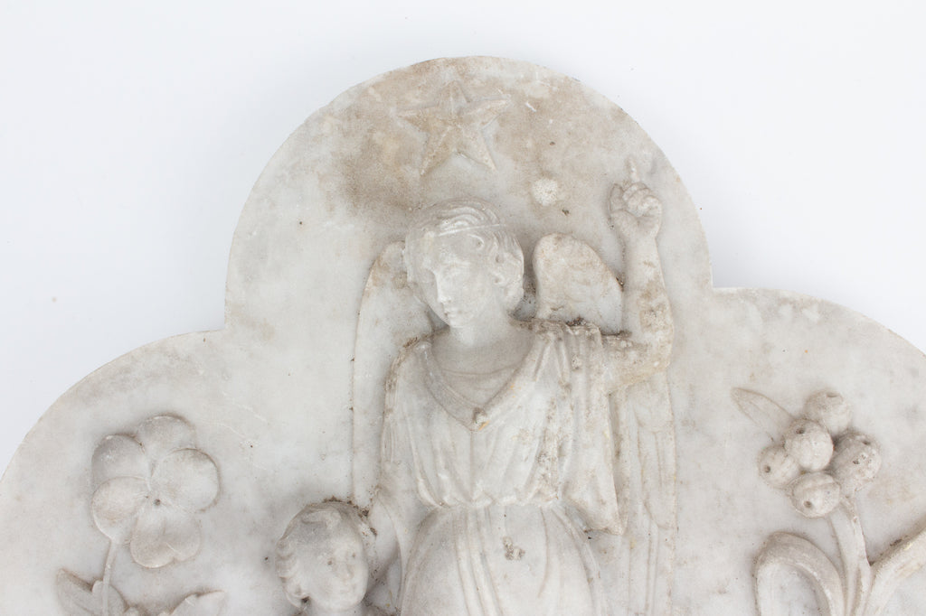 Antique French Marble Angel Plaque
