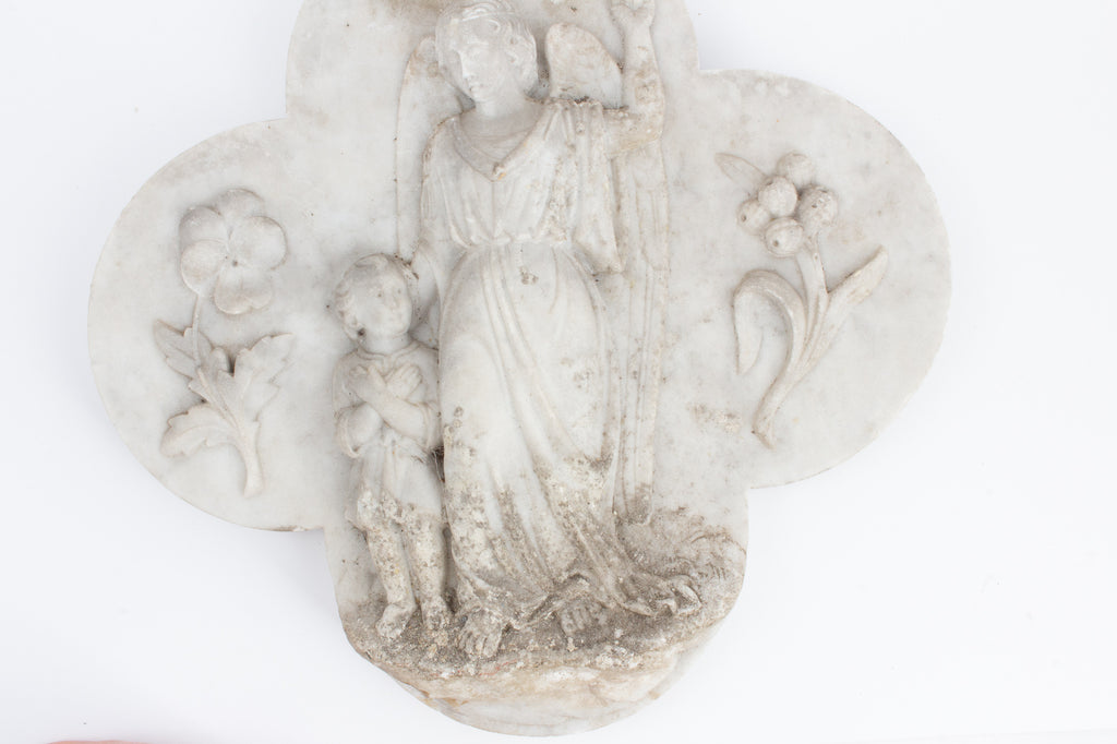 Antique French Marble Angel Plaque