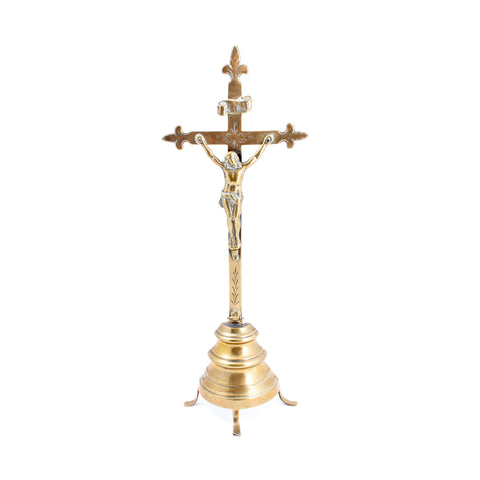 Antique French Brass Standing Crucifix