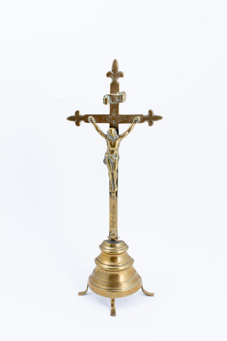 Antique French Brass Standing Crucifix