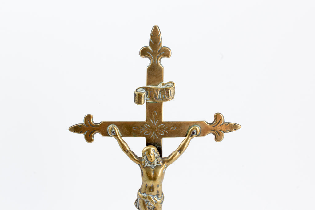 Antique French Brass Standing Crucifix