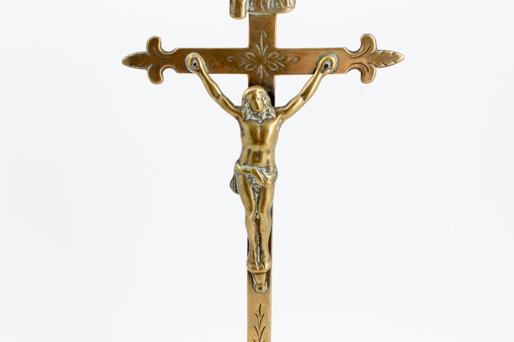 Antique French Brass Standing Crucifix