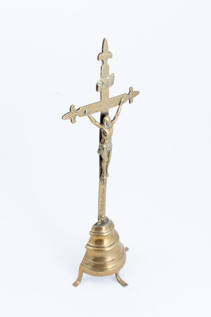 Antique French Brass Standing Crucifix