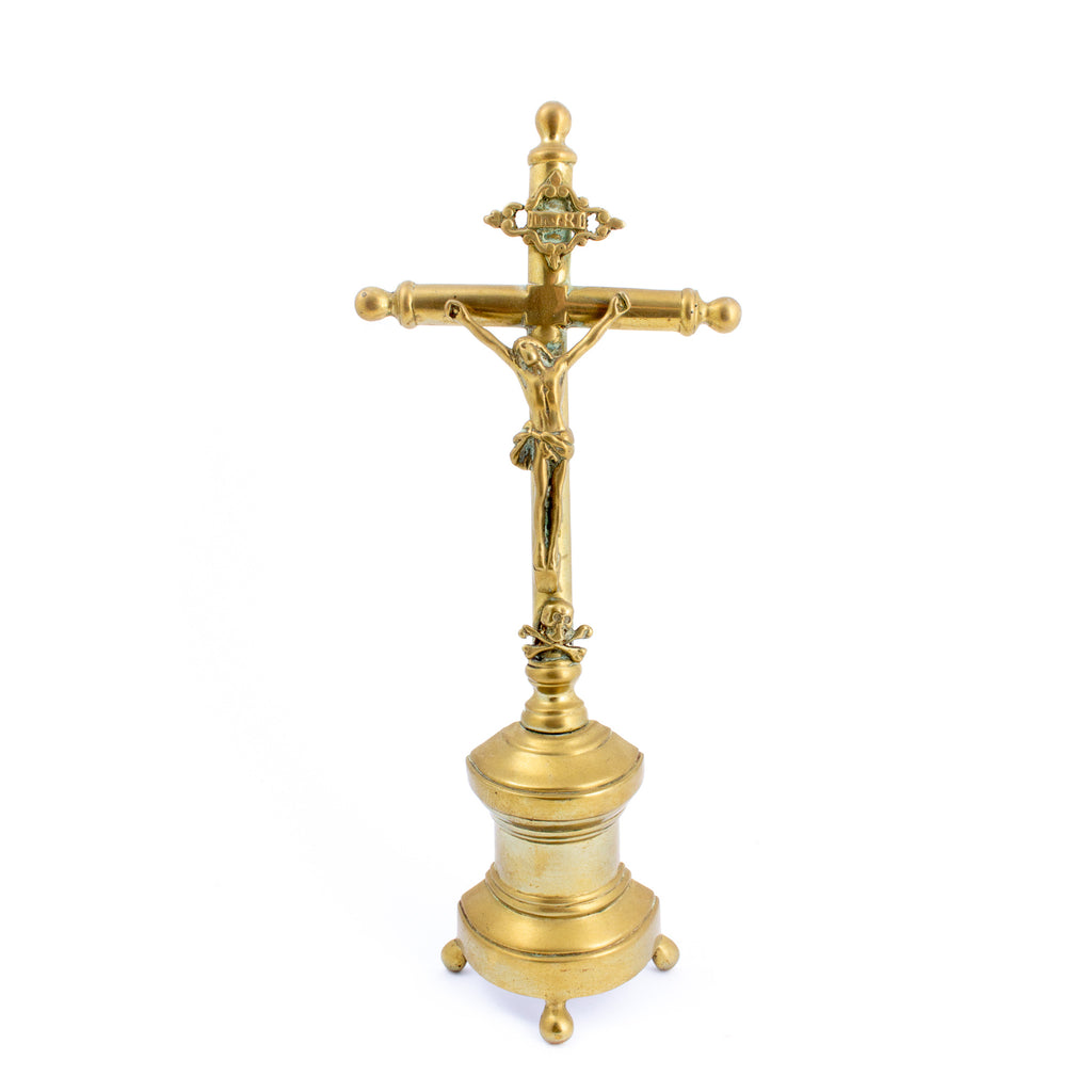 Antique French Brass Standing Crucifix