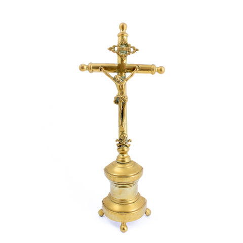 Antique French Brass Standing Crucifix