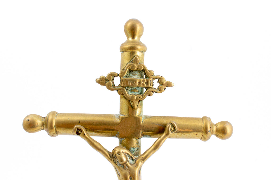 Antique French Brass Standing Crucifix