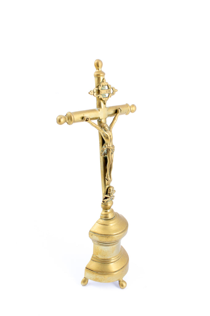 Antique French Brass Standing Crucifix