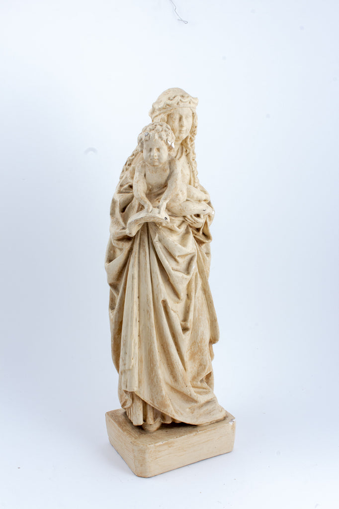 Antique French Plaster Holy Mother Statue